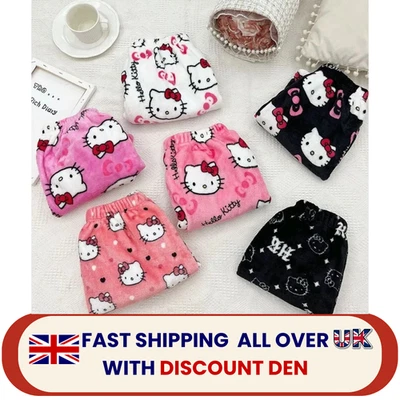 2025 Hello Kitty Flannel Pyjama Trousers Women's Kawaii Home Pants Cartoon Pants