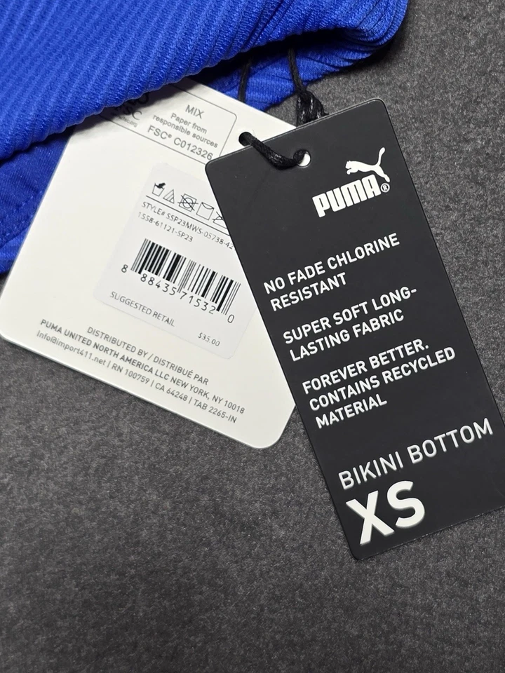 Bikini de cintura alta azul acanalado de PUMA para mujer talla XS Foto 2 de 4