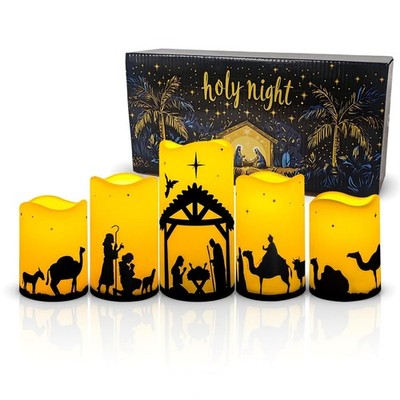 5 Pcs Christmas Nativity Scene Candles with Timer,Nativity Set Battery Operat...