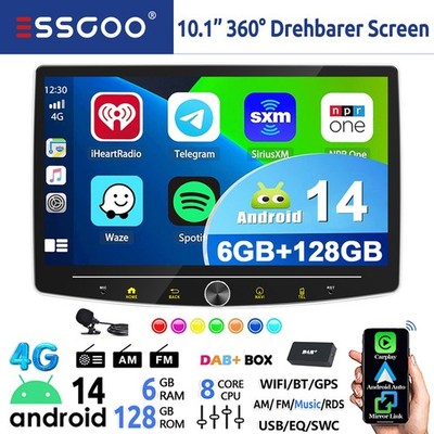 DAB+ 6+128G 8-Kern Autoradio 4G Android 14 1 DIN Carplay 360° Drehbar Bildschirm