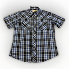 Wrangler Men s Size Large Wrancher Blue Plaid Western Pearl Snaps Cowboy Shirt