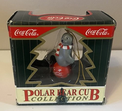 Vintage 1998 Coca Cola Christmas Polar Bear Cubs Tree Ornament w/Original Box