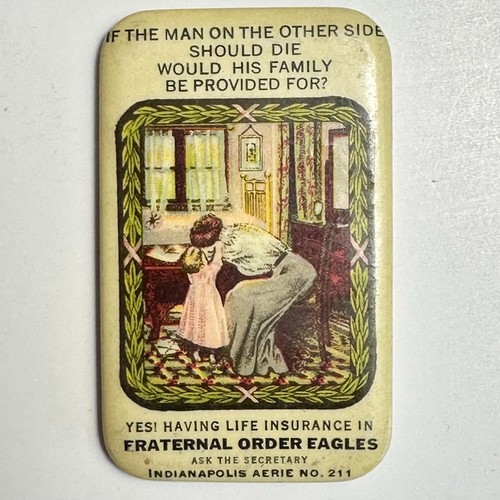 Fraternal Order of Eagles Life Insurance Indianapolis IN Celluloid Mirror c1910s