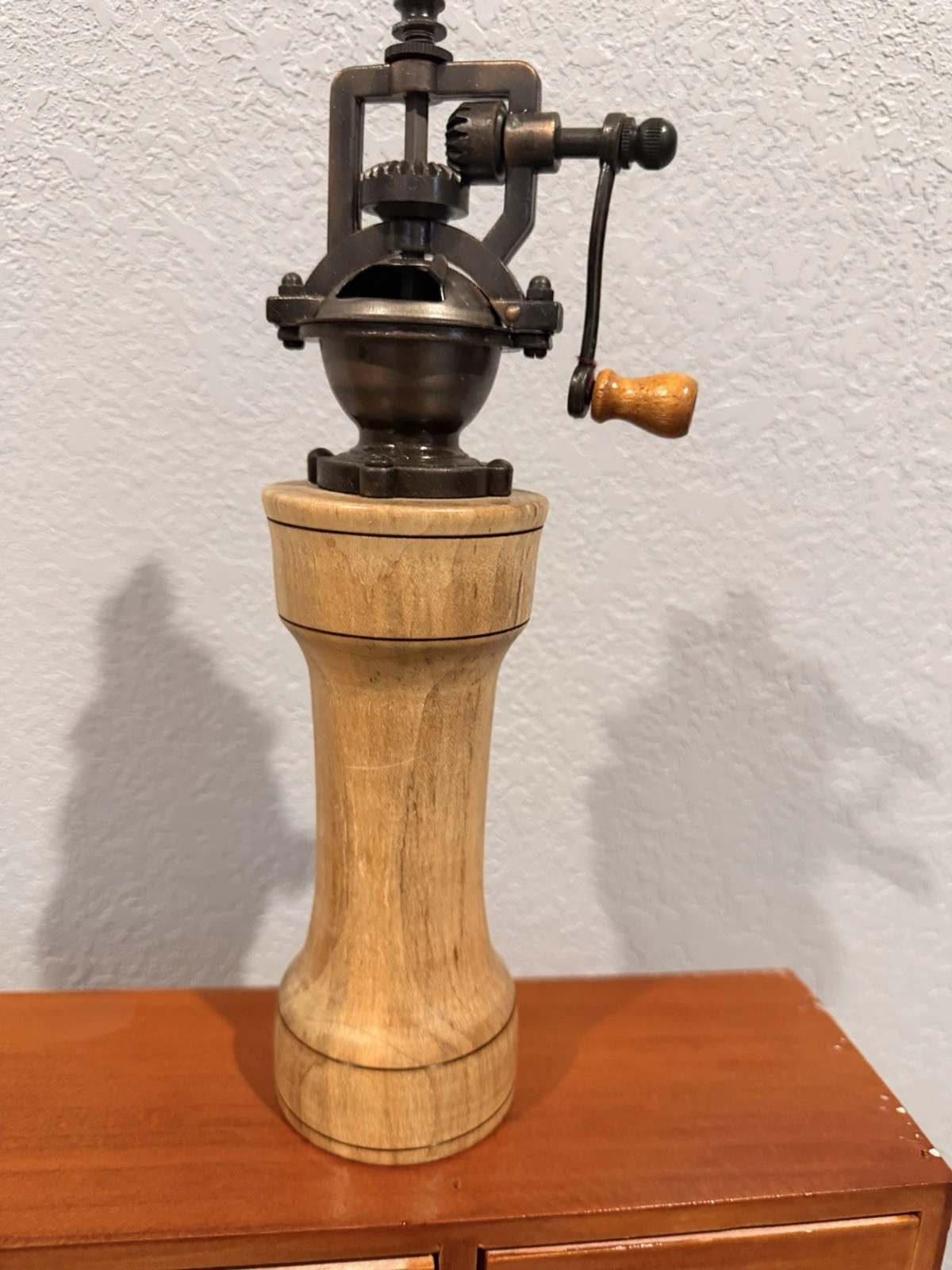 Antique Style Handcrafted Peppermill, Tulip Poplar Wood Base 9". BX
