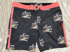 Lost Enterprises Swim Trunks Mens 36 Black Skeleton Surfing Print Y2K Vtg Surf