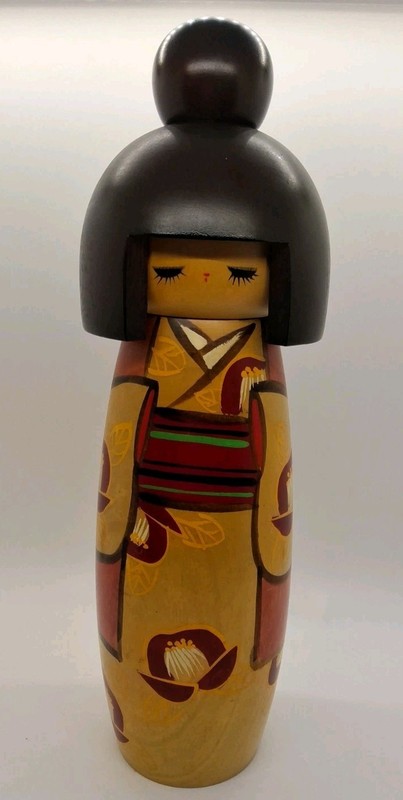 Vintage 12.5" Large Kokeshi Doll, Hand Turned & Painted. Stamped