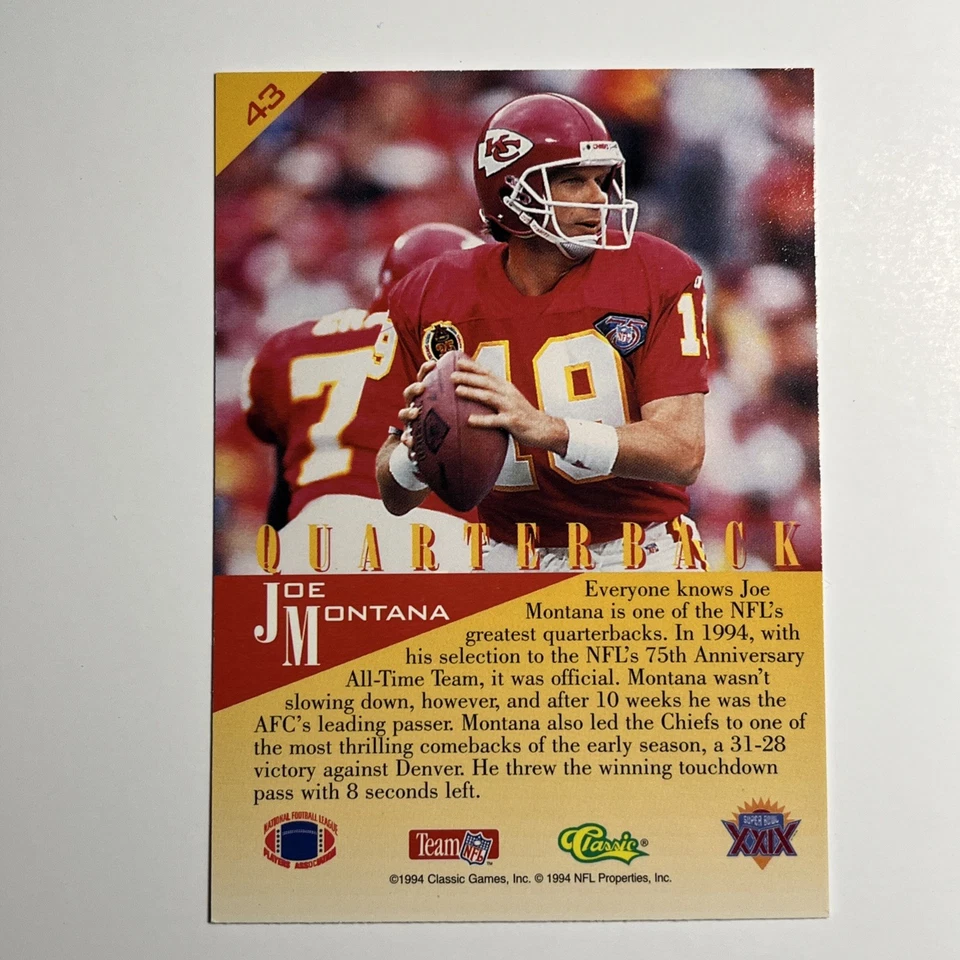 1995 Classic NFL Experience #43 Joe Montana Kansas City Chiefs HOF - Image 2 of 4