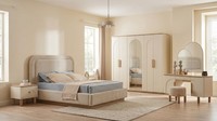 Schlafzimmer Set Beige Bett Kleiderschrank Schminktisch Nachttische
