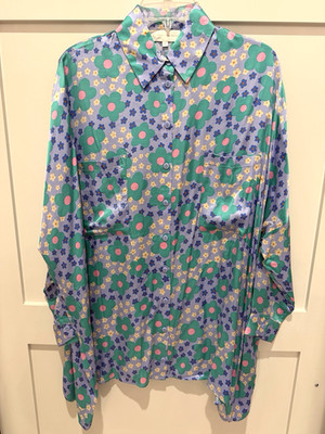 Corey Lynn Calter Size Petite M Bl/Gr/Pk Oversized Button-Front Designer Dress