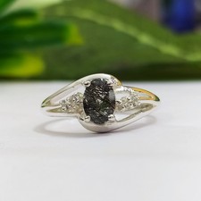 Natural Black Rutile Quartz Oval Stone Ring 925 Sterling Silver Wedding Ring Her