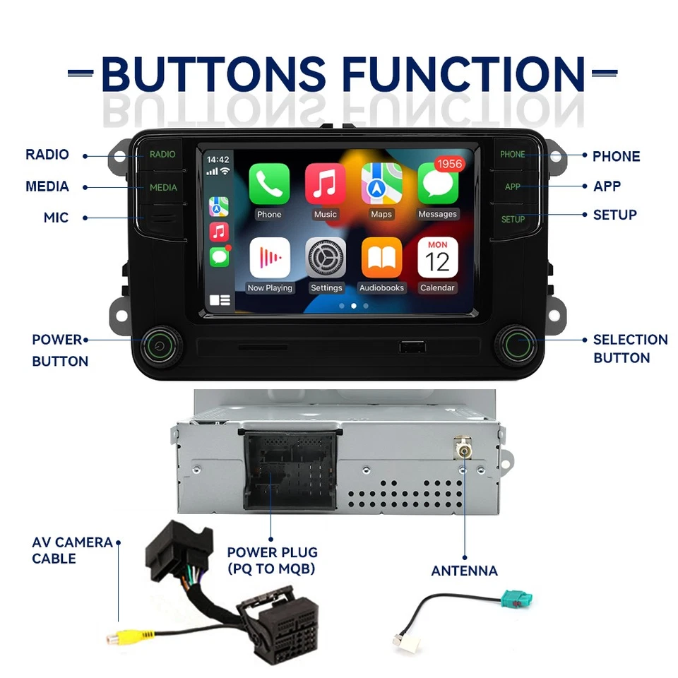 NONAME RCD360PRO 187B Green Light CarPlay Android Auto Car Radio For VW SKODA - Bild 2 von 4