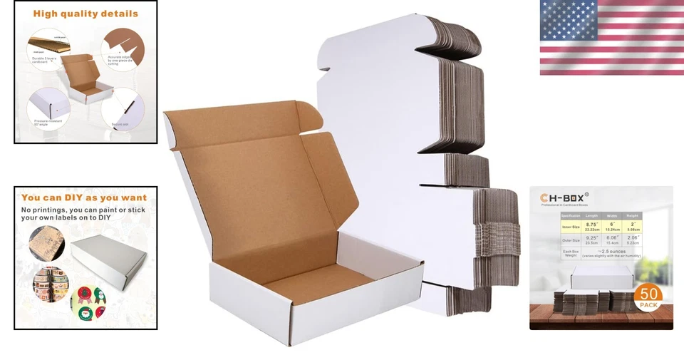 Compact White Cardboard Mailers, 50 Pack Shipping Boxes - Image 2 of 4