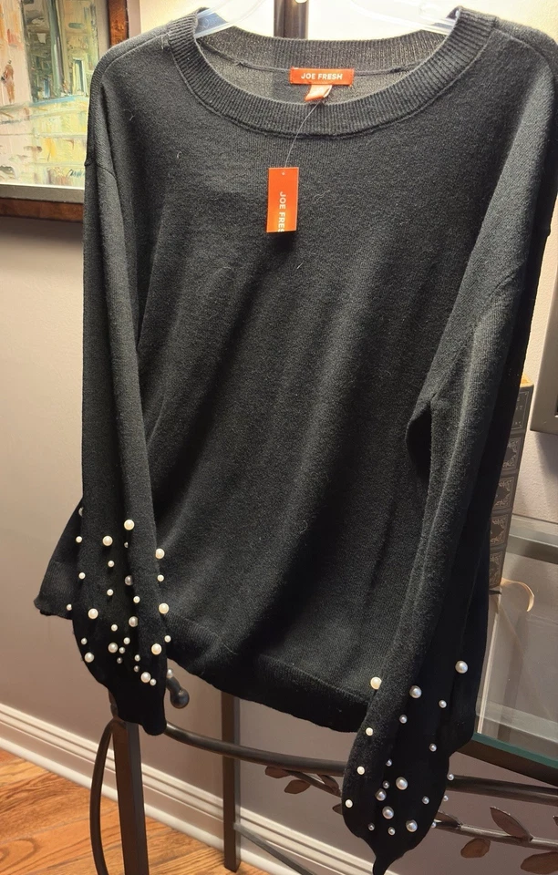 NUEVO Suéter Joe Fresh Talla Grande Negro Brillante Foto 3 de 4