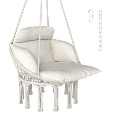 Hanging Hammock Chair with Cushion, Macrame Swing Chair, Cream