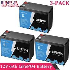 New 3-PACK 12V 6Ah LiFePO4 Lithium Battery BMS Deep Cycle For RV Solar Energy