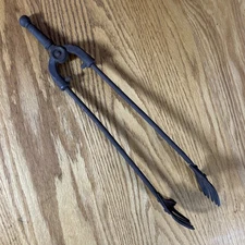 Antique Iron Fireplace Tongs Long Rustic Log Grabber Rustic Farm Cabin Decor