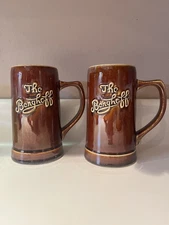 Vintage 1960's Hall Pottery "The Berghoff" Chicago Glazed Beer Mug Set of 2