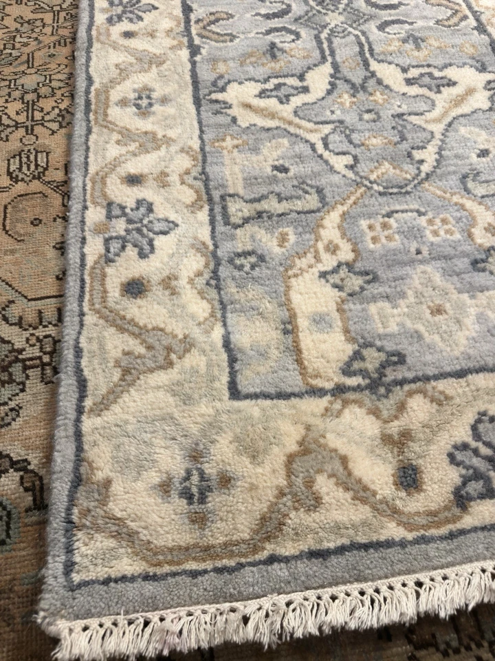 Alfombra de área geométrica gris anudada a mano Kazak Oushak alfombra corredor 2’7”x9’10”, #87 Foto 2 de 4