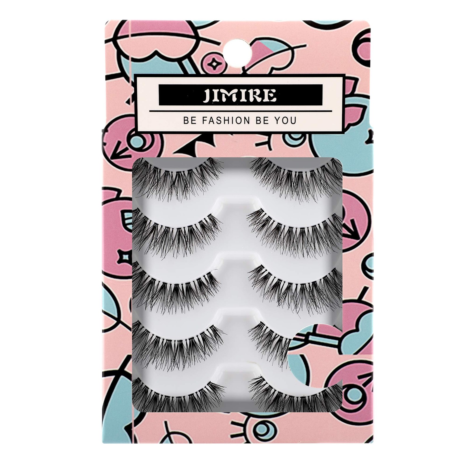 JIMIRE False Eyelashes Multipack Natural 110 5 count (Pack of 1), Pink