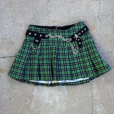 Royal Bones Tripp NYC Skirt Women's Small Green Plaid Pleated Alternative Goth