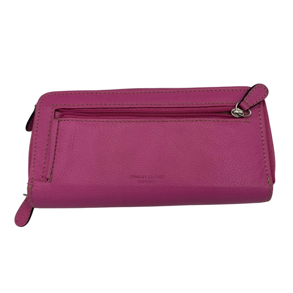 Кожаный бумажник Buxton клатч на молнии вокруг пурпурно-розовый органайзер - Изображение 2 из 4