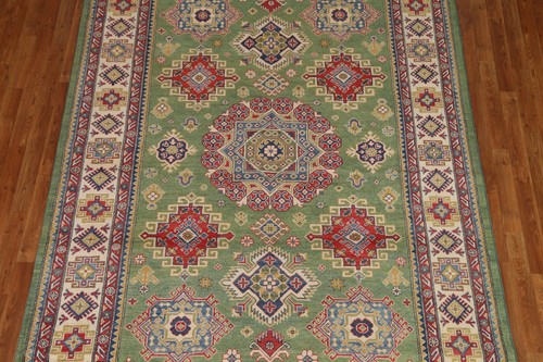 Green Geometric Super Kazak Handmade Area Rug Dining Room Carpet 7x10 - Picture 4 of 21