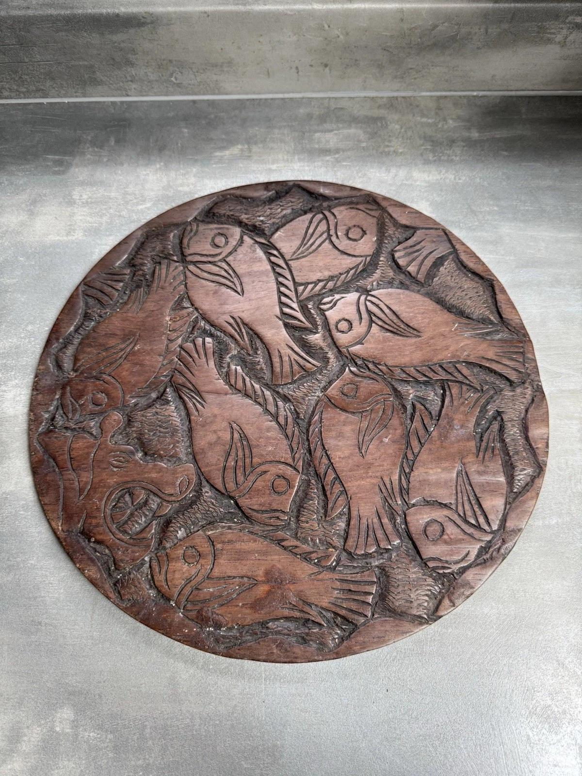 African Hand Carved Wooden Decorative Plate/Platter Double Sided Safari Animals 8