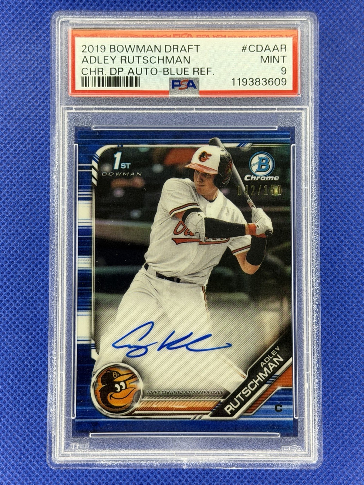 2019 Bowman Chrome ADLEY RUTSCHMAN 1st True Blue Refractor AUTO /150 PSA 9 MINT