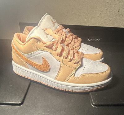 Nike Air Jordan 1 Low GS Peach/White Leather Low Top Sneaker 7Y EU38 DC0774-801