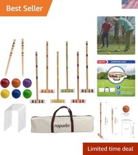 Six-Player Croquet Set with Wooden Mallets, Colored Balls, Sturdy Carrying Ba...
