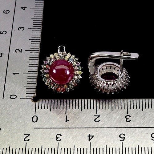 925 Sterling Silver Earrings Round Ruby Sapphire Diamond Cut Gemstone Jewelry - Picture 3 of 14