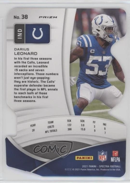 2021 Panini Spectra Neon Pink Prizm Die-Cut /20 Shaquille Leonard Darius #38 - Image 2 of 2