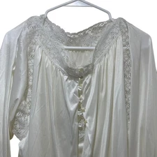 Val Mode Medium White Long Satin Lace Trim Nightgown Robe Set VTG Deadstock NWT