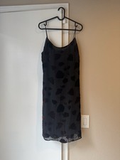 vintage Karen Kane Women's Black Velvet Leaf Sheer Floral Slip Dress Size 12