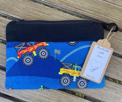 NEW Back to School Zippered Pencil Pouch Truck Handmade