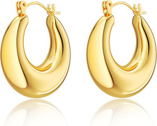 Chunky Gold Hoop Earrings for Women, 14K Gold Plated Thick Triple Hoop Earrings