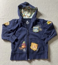 Disney Parks Hoodie Unisex Boys Girls XXS Zip-up Navy Patches Embroidered Mickey