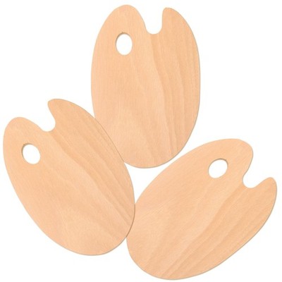 3 Large 8'' x 12'' Wooden Oval-Shaped Artist Painting Palette, Paint Tray, Student