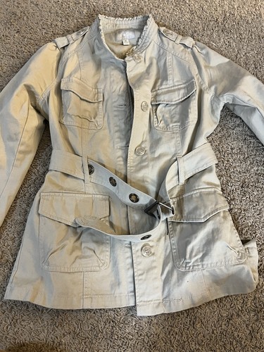 Converse One Star Women's Jacket Sz Medium Beige Snap Close Inside Tie Waist 