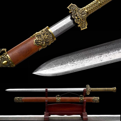 Handmade Chinese Kung Fu Sword Tai Chi Jian Fold Damascus Steel Blade Full Tang