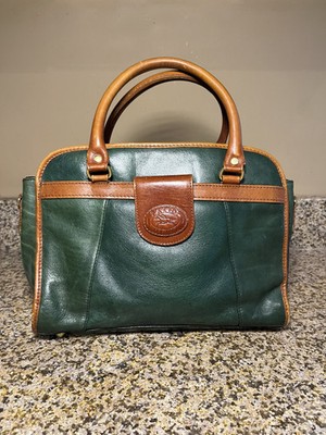 Vintage Palio Italian Leather Handbag - Green & Tan Equestrian Horse Logo Purse