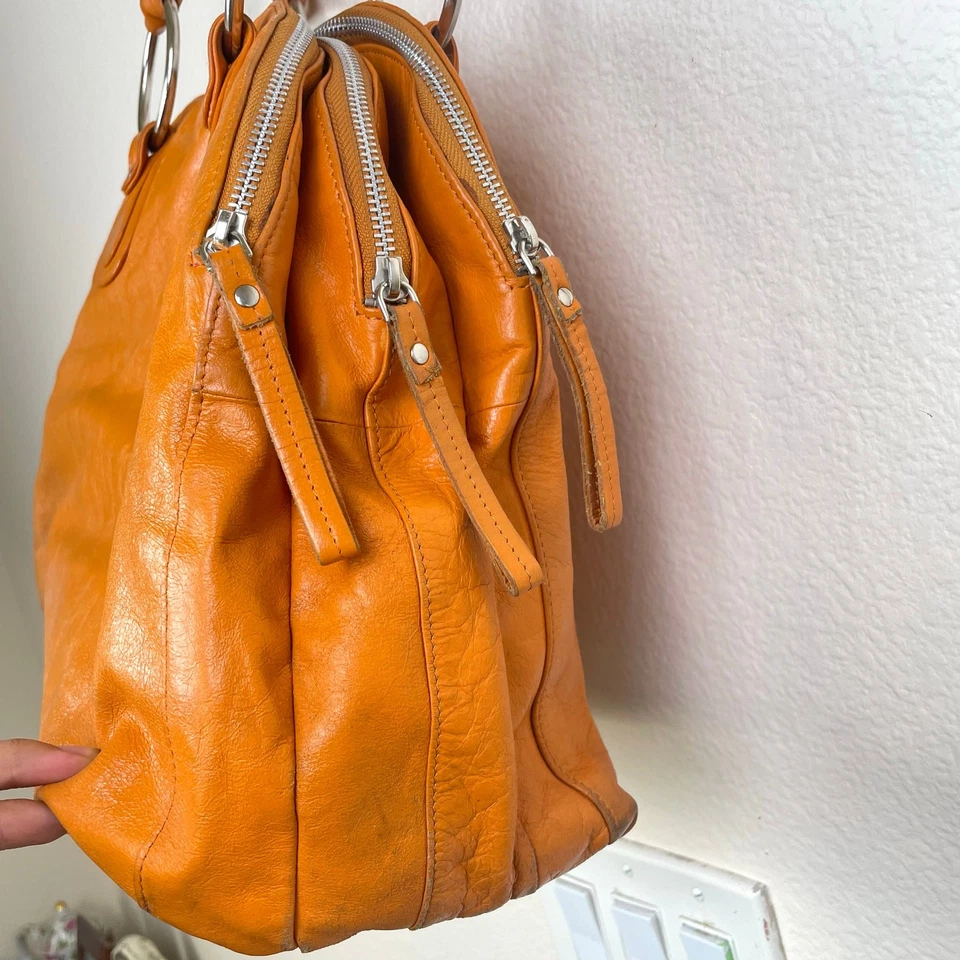 Bolso Latico Mujer Cuero Genuino Naranja Gran Tamaño Holgado Hobo Hombro Boho Foto 3 de 4