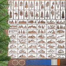 70PCS Mountain Pine Tree Stencils 4x2 In With 5 Brushes Forest Wall Templates