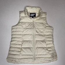 Lands End Womens Puffer Vest Cream Insulated Lightweight Full Zip Size M 10-12