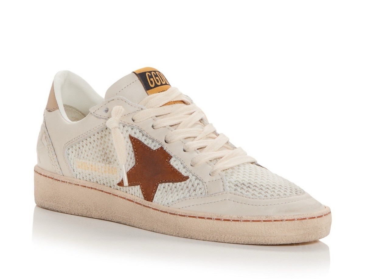 Golden Goose Ball Star Sneakers White Mesh, Buttercream Brown NIB 