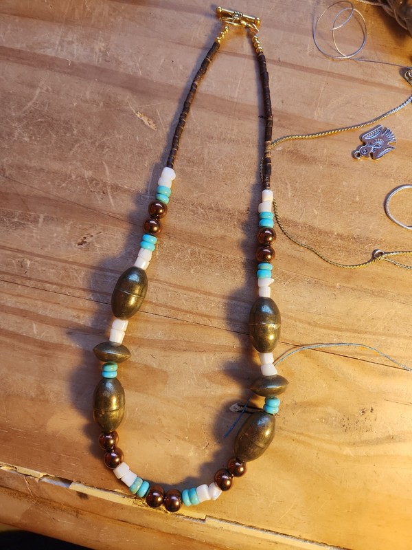 18" SOUTHWESTERN HEISHE COPPER  TURQUOISE, HEMATITE WHITE CORAL NECKLACE JEWELRY