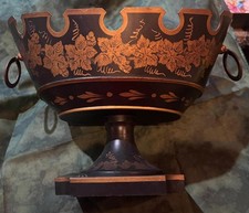 Old Vintage Tin Metal Tole Painted French Cachepot Centerpiece Made in France