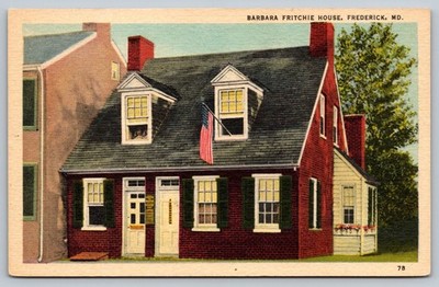 Barbara Fritchie House Frederick MD Vintage Linen Postcard Marken Bielfeld