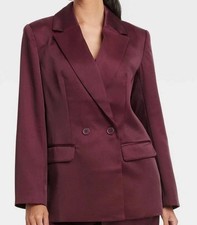 NEW Women  s L Structured Satin Blazer Burgundy A New Day i1661