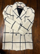 VTG Alorna Wool Windowpane Coat Double Breasted Peacoat Made in USA, M/L *